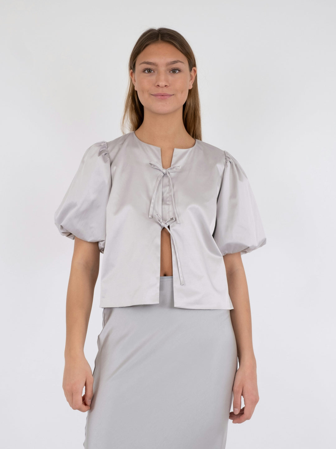 Neo Noir - Aska Dull Satin Blouse - Light Grey