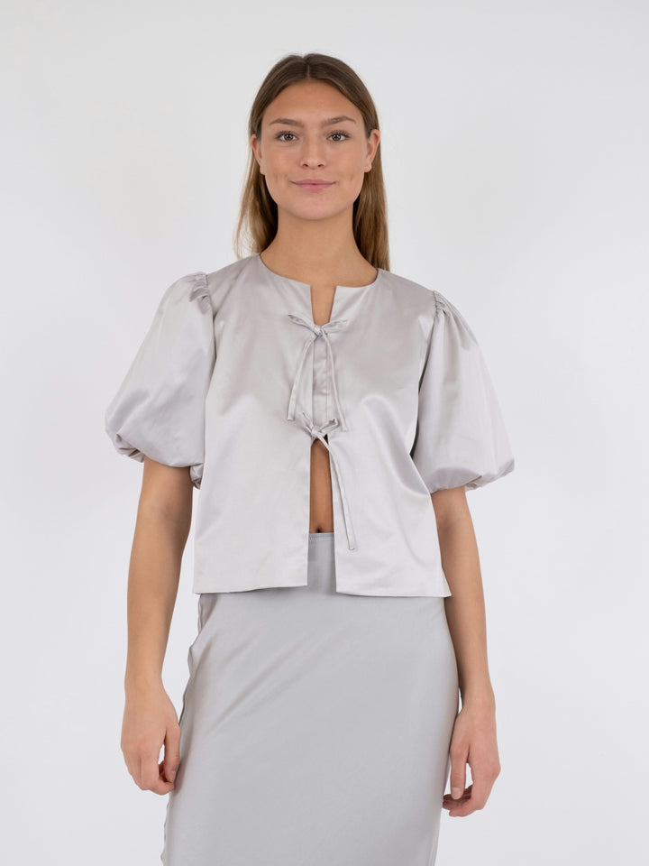 Neo Noir - Aska Dull Satin Blouse - Light Grey