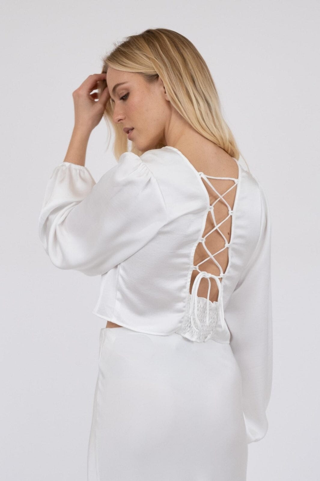 Neo Noir - Aura Heavy Sateen Blouse - White Bluser 