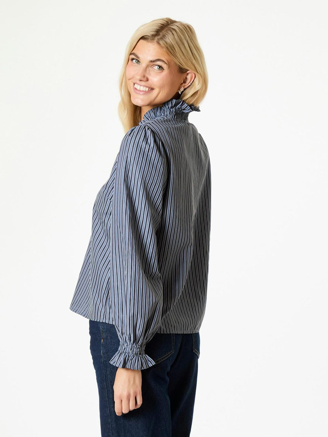 Neo Noir - Brielle Twill Stripe Shirt - Dusty Blue Skjorter 