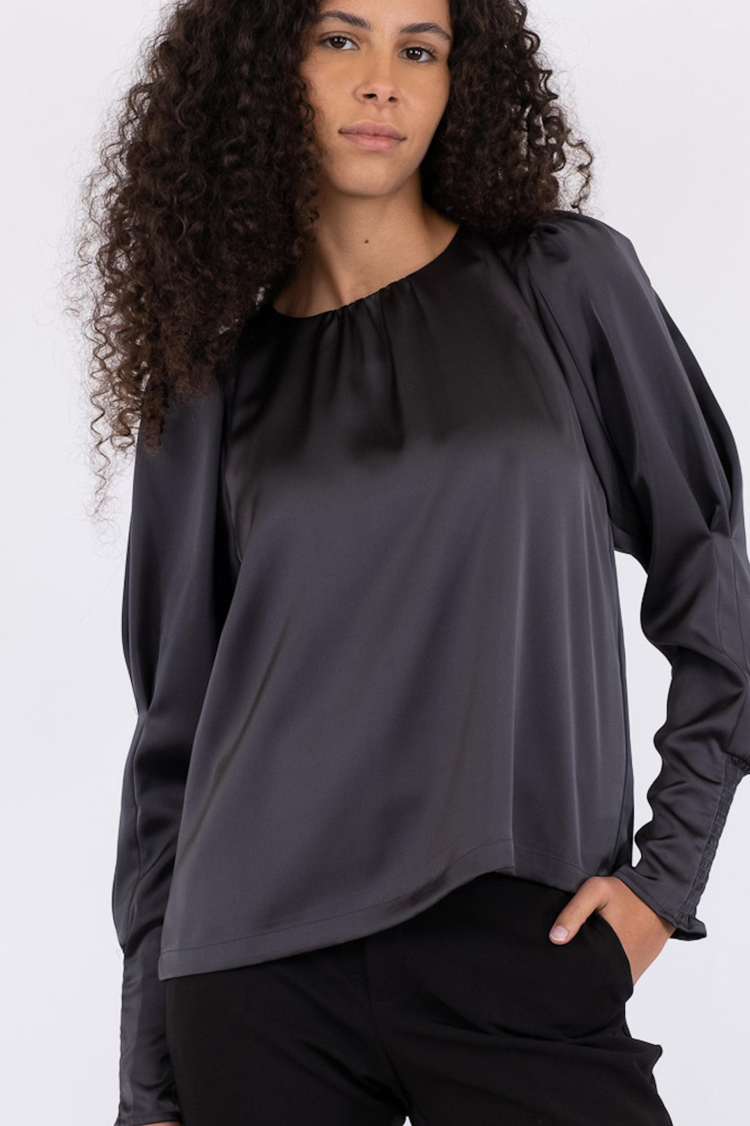 Neo Noir - Camma Heavy Sateen Blouse - Steel Grey