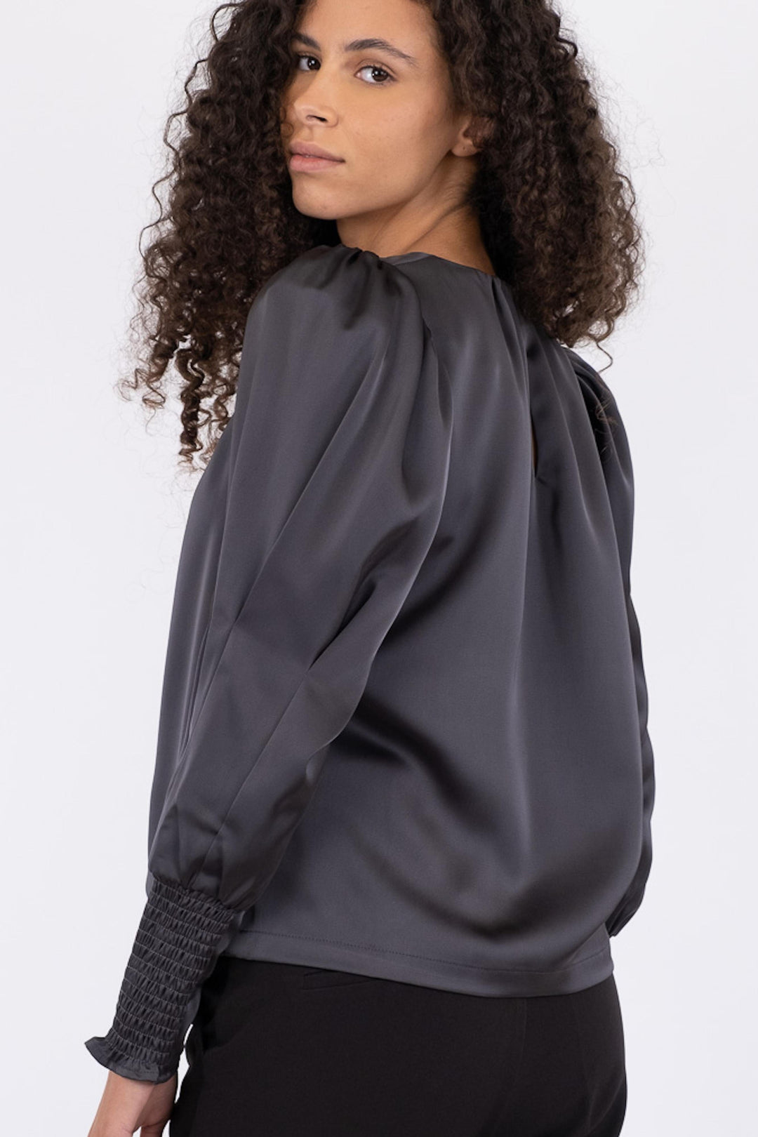 Neo Noir - Camma Heavy Sateen Blouse - Steel Grey