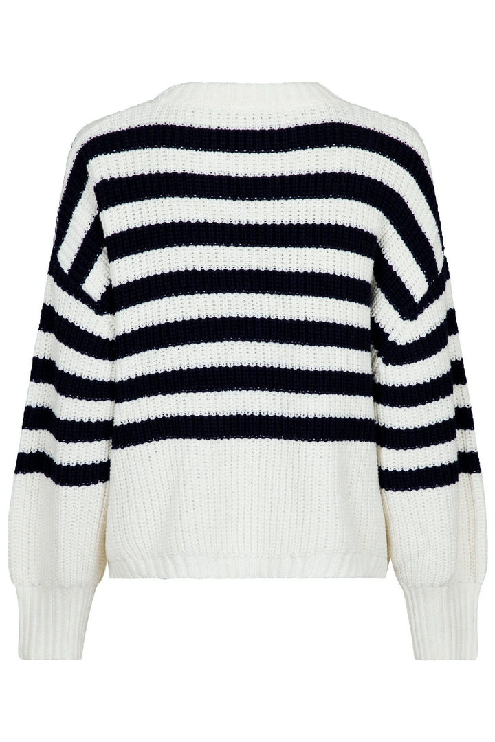 Neo Noir - Dakota Stripe Knit Blouse - Navy Strikbluser 