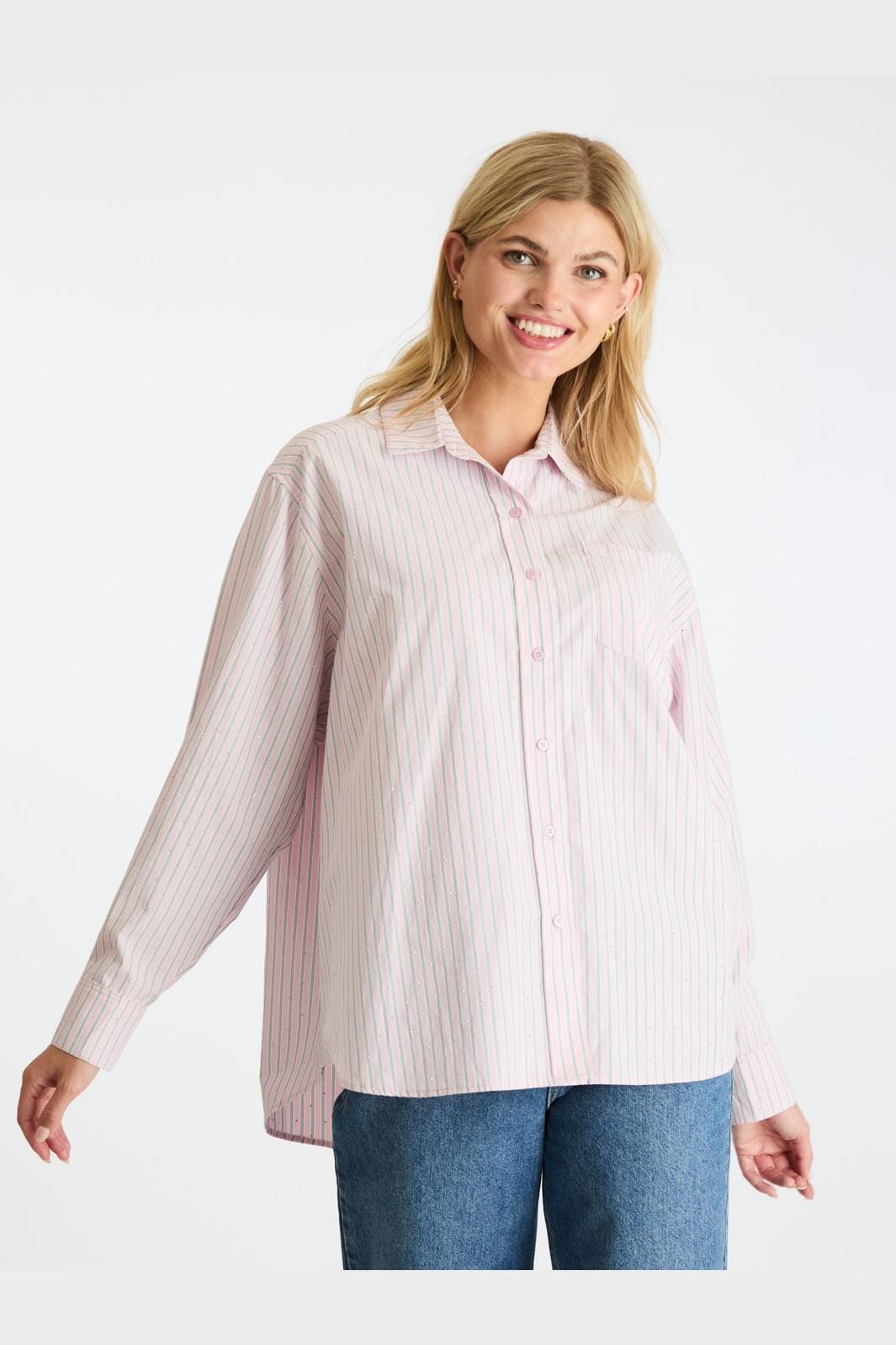 Neo Noir - Dalma Stripe Stone Shirt - Rose Glitter