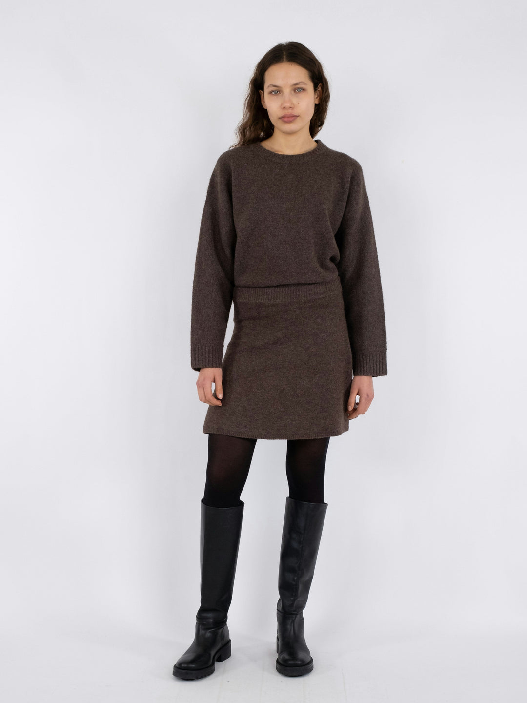 Neo Noir - Gisa Knit Skirt - Brown Melange