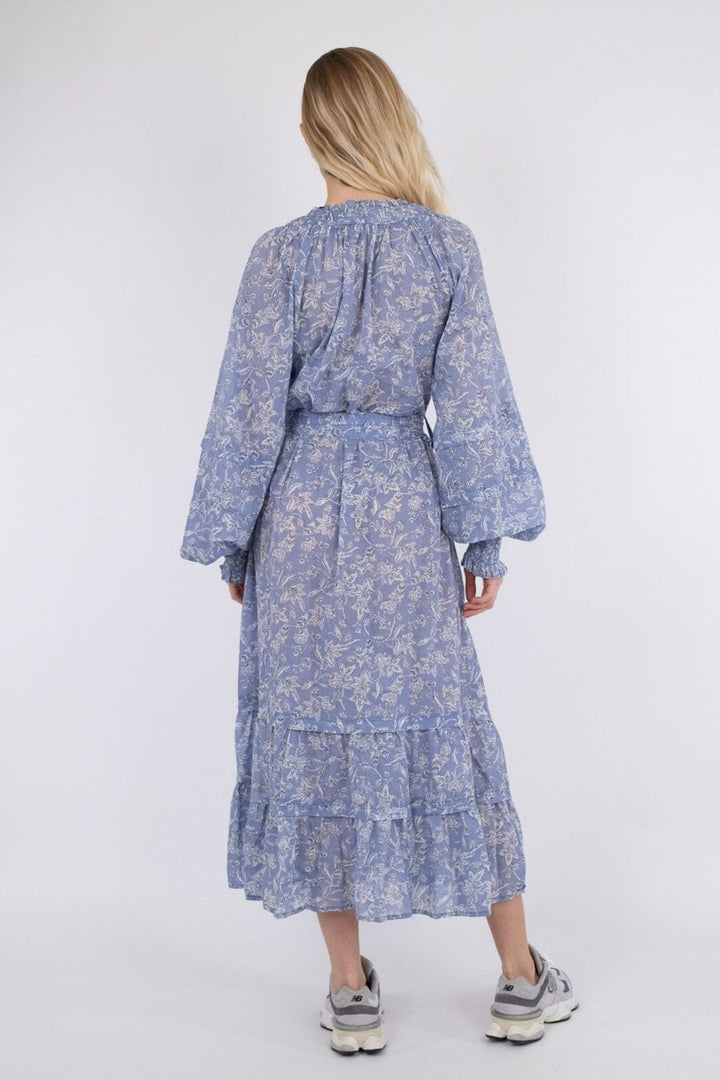 Neo Noir - June S Stencil Flower Dress - Dusty blue Kjoler 