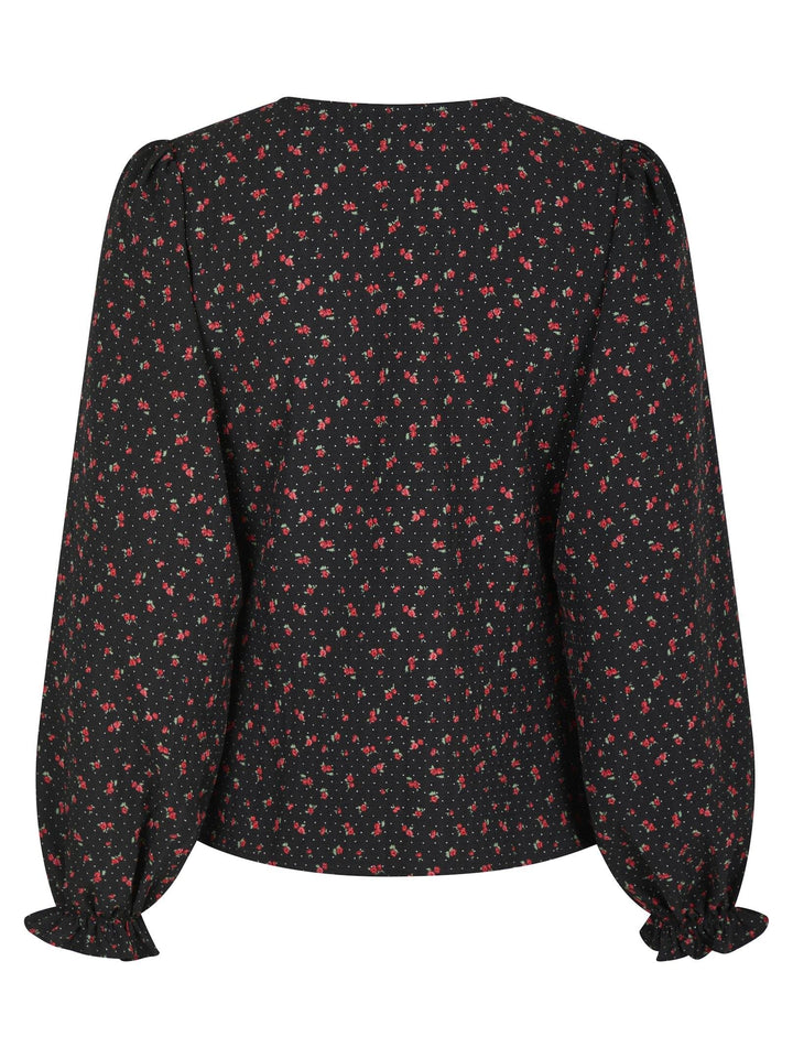 Neo Noir - Katinka Floral Dots Blouse - Black Skjorter 