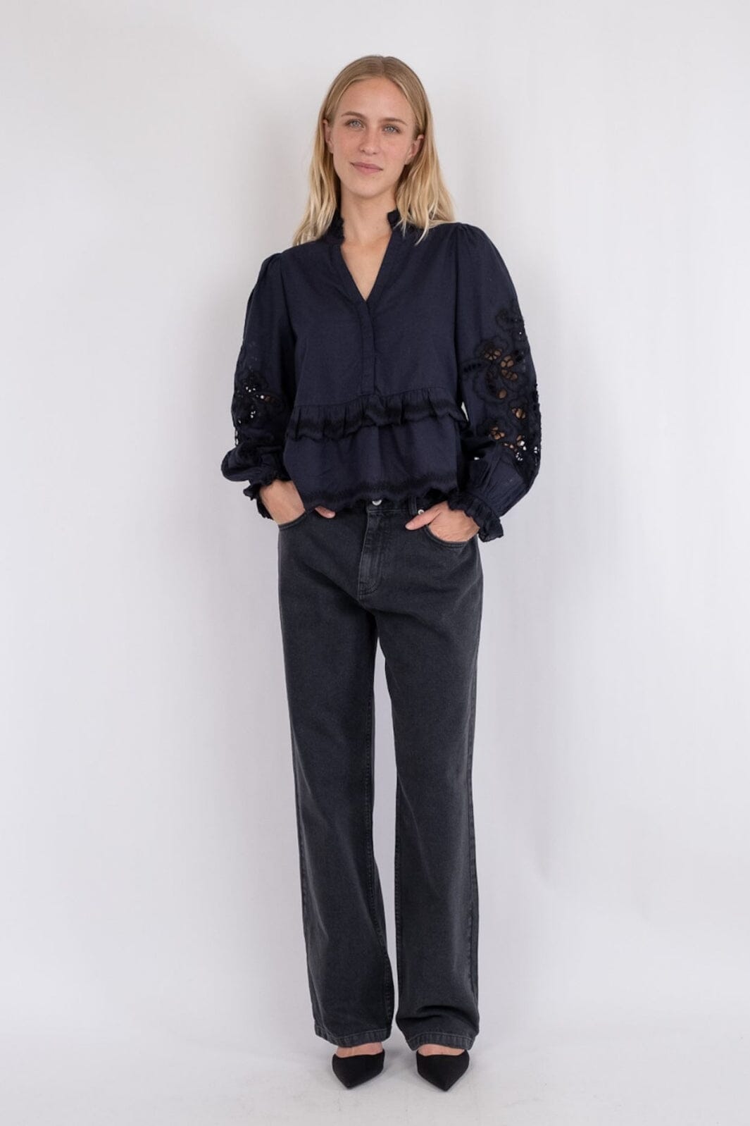 Neo Noir - Kimmo Embroidery Blouse - Navy Skjorter 