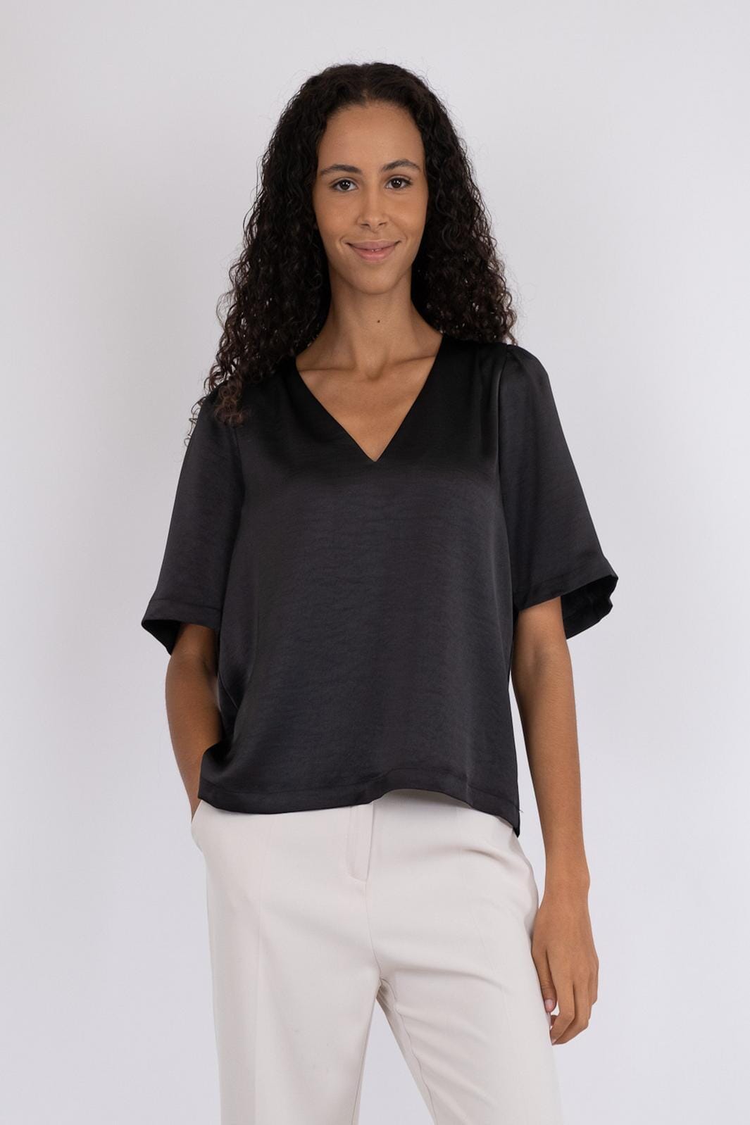 Neo Noir - Largo Heavy Sateen Blouse - Black