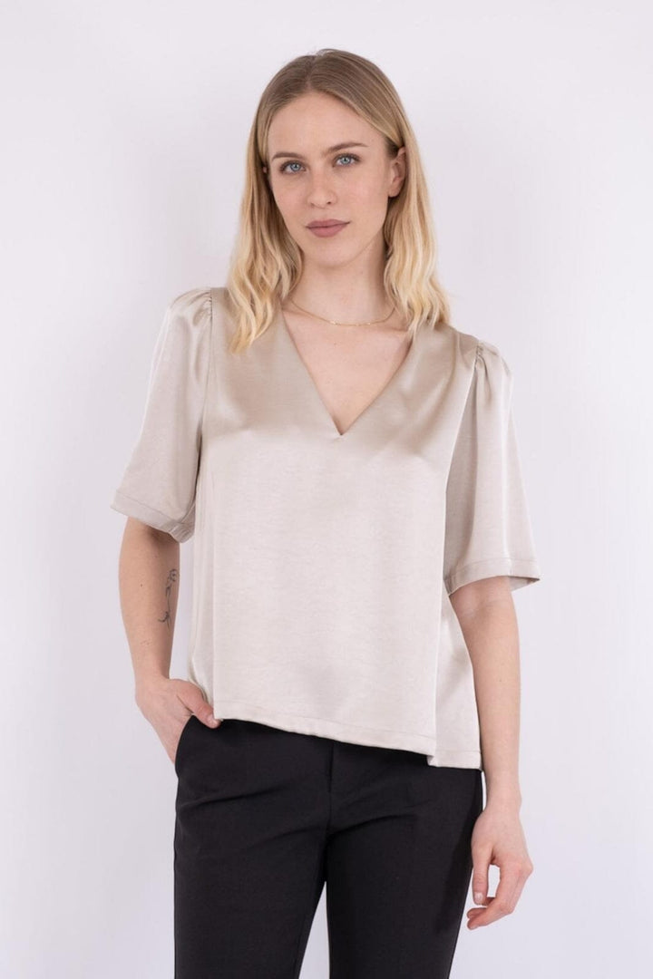 Neo Noir - Largo Heavy Sateen Blouse - Champagne Bluser 