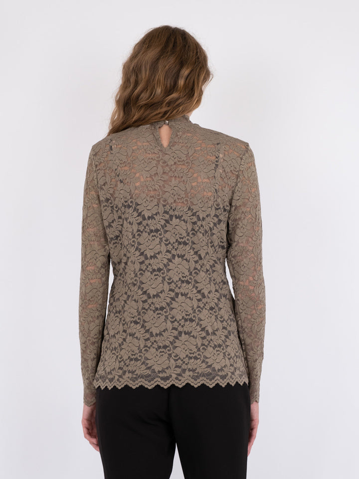 Neo Noir - Liza Laceflower Blouse - Dark Taupe