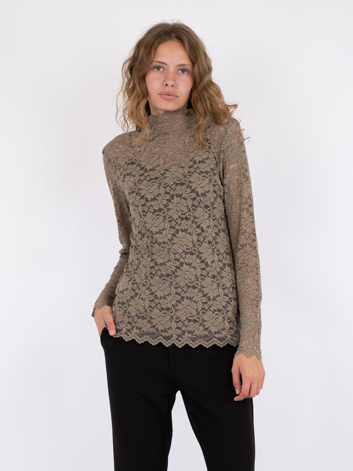 Neo Noir - Liza Laceflower Blouse - Dark Taupe