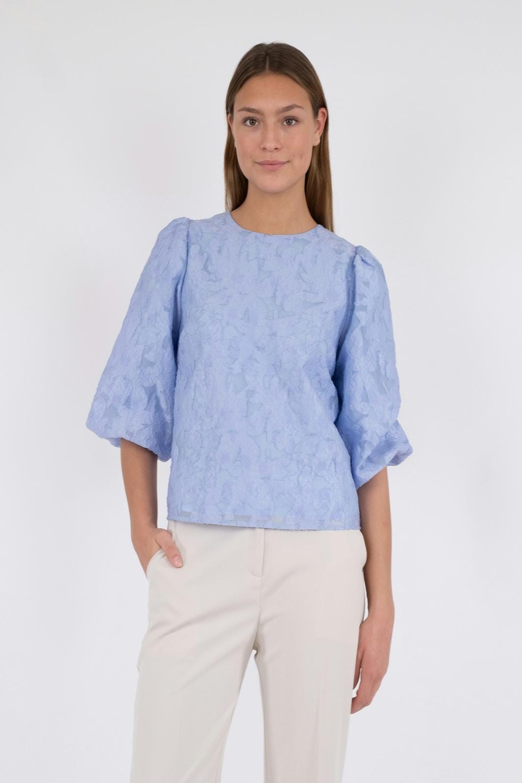 Neo Noir - Lorraine Brocade Blouse - Sky Blue