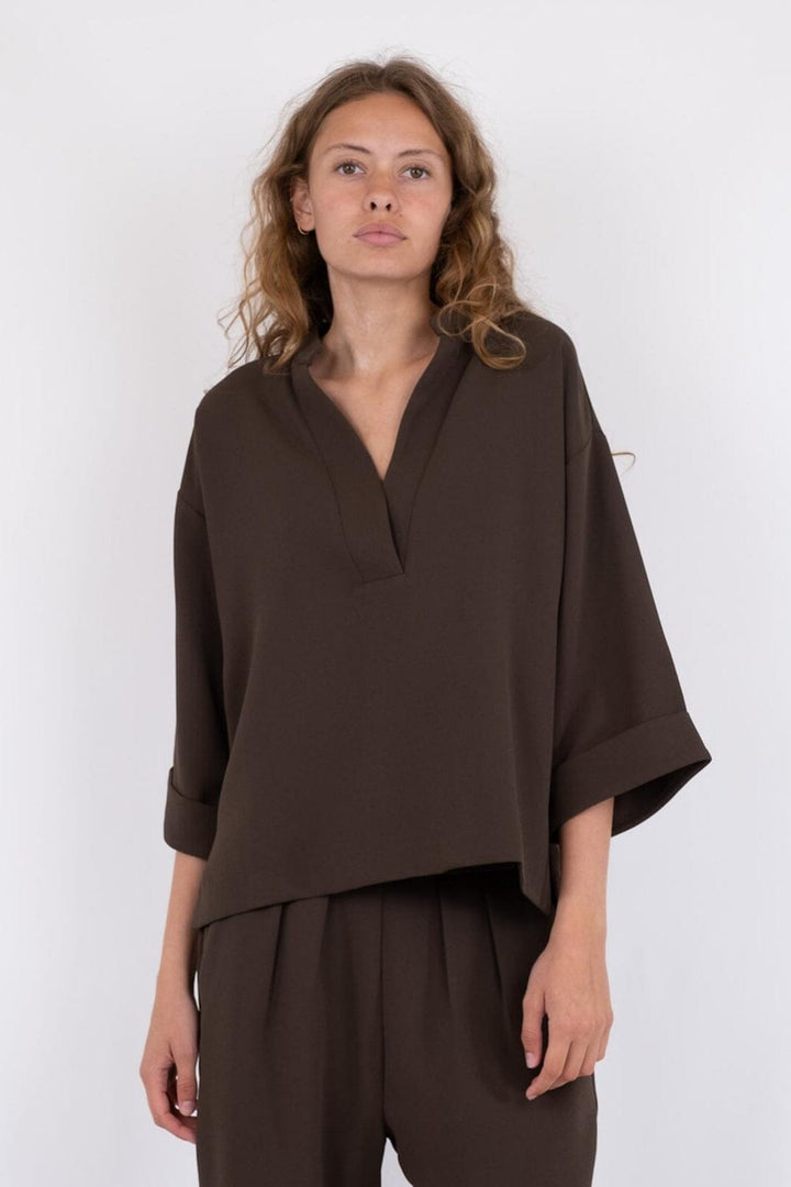 Neo Noir - Luma Crepe Blouse - Brown Bluser 