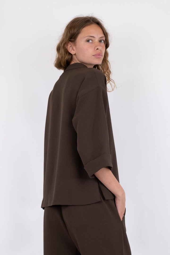 Neo Noir - Luma Crepe Blouse - Brown Bluser 