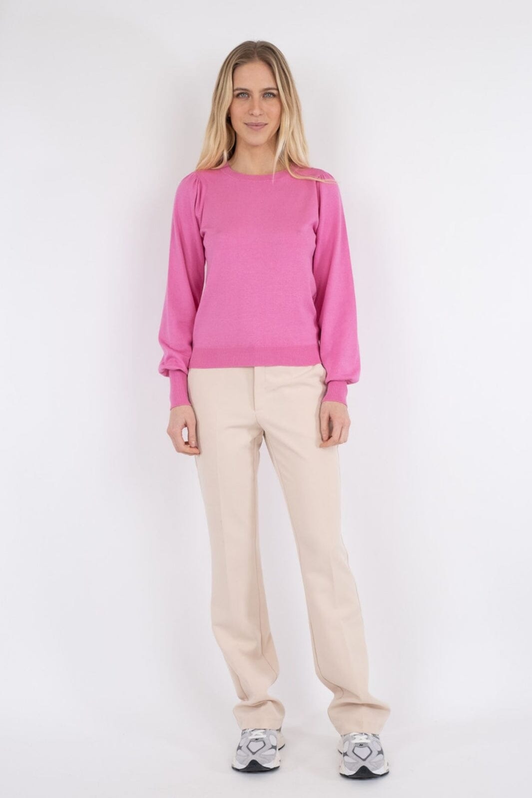 Neo Noir - Magdalena Solid Knit Blouse - Pink Strikbluser 