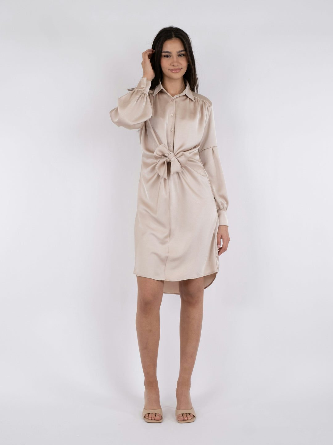 Neo Noir - Nima Heavy Satin Dress - Champagne