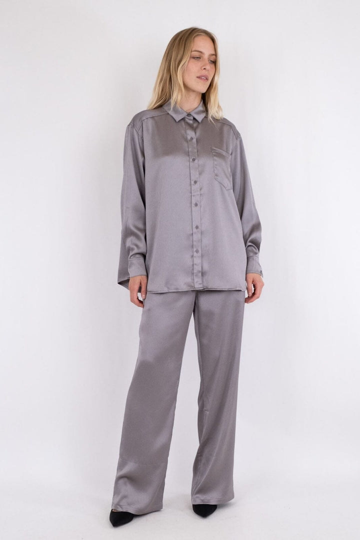 Neo Noir - Nola Crepe Satin Pants - Grey Bukser 