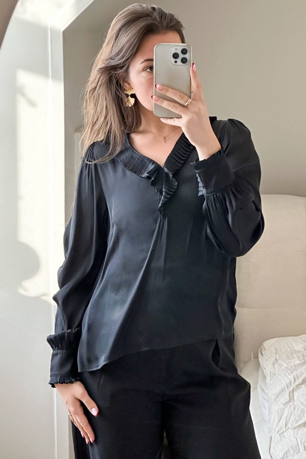 Neo Noir - Pellini Sateen Blouse - Black Bluser 