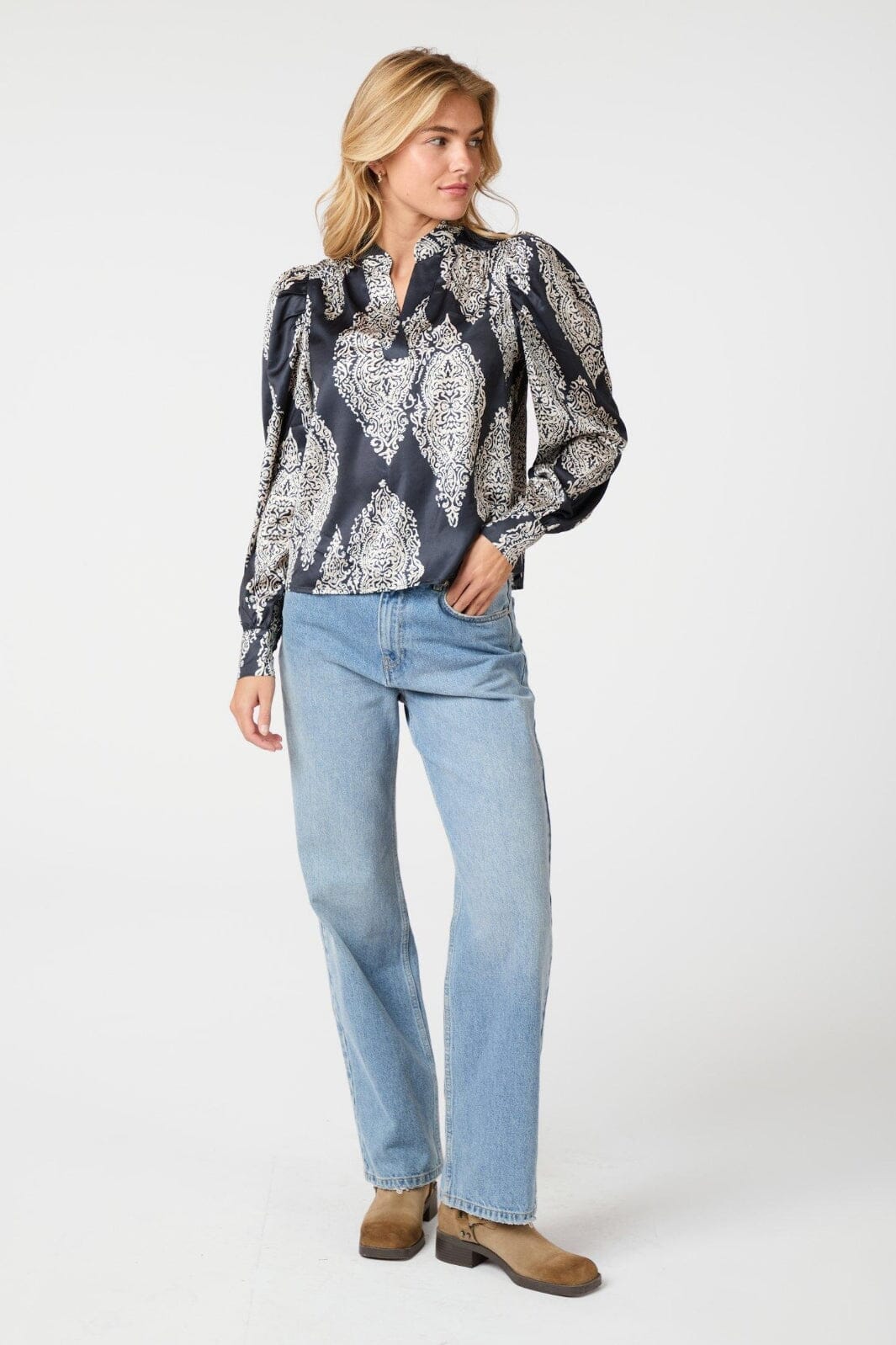 Neo Noir - Rosslyn Paisley Drop Blouse 163976 - Navy Bluser 