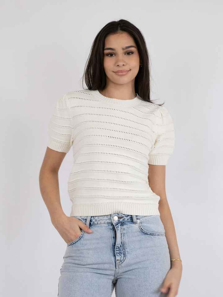 Neo Noir - Sidra Stitch Solid Knit Blouse - Off White