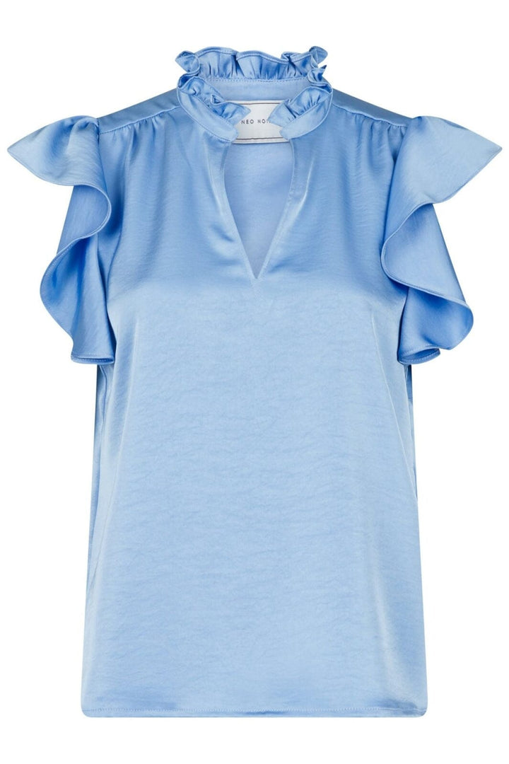 Neo Noir - Stella Heavy Sateen Blouse - Dusty Blue Bluser 