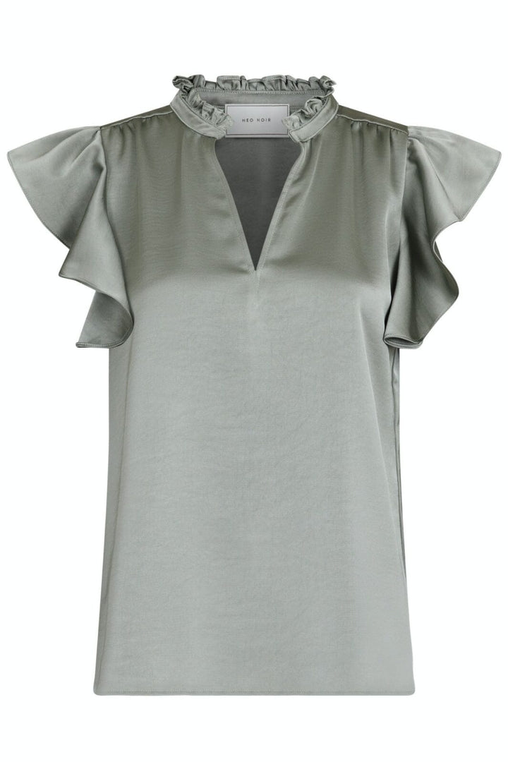 Neo Noir - Stella Heavy Sateen Blouse - Smoke Green Bluser 