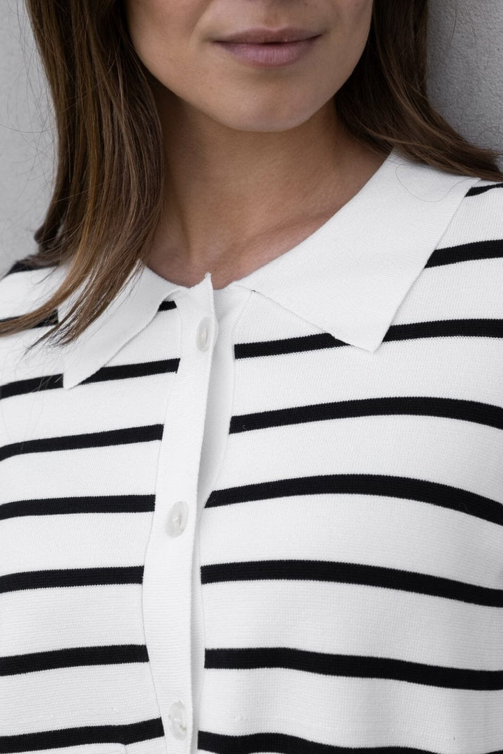 Neo Noir - Tippi Knit Stripe Cardigan - White/Navy Cardigans 