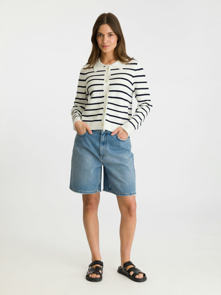 Neo Noir - Tippi Knit Stripe Cardigan - White/Navy