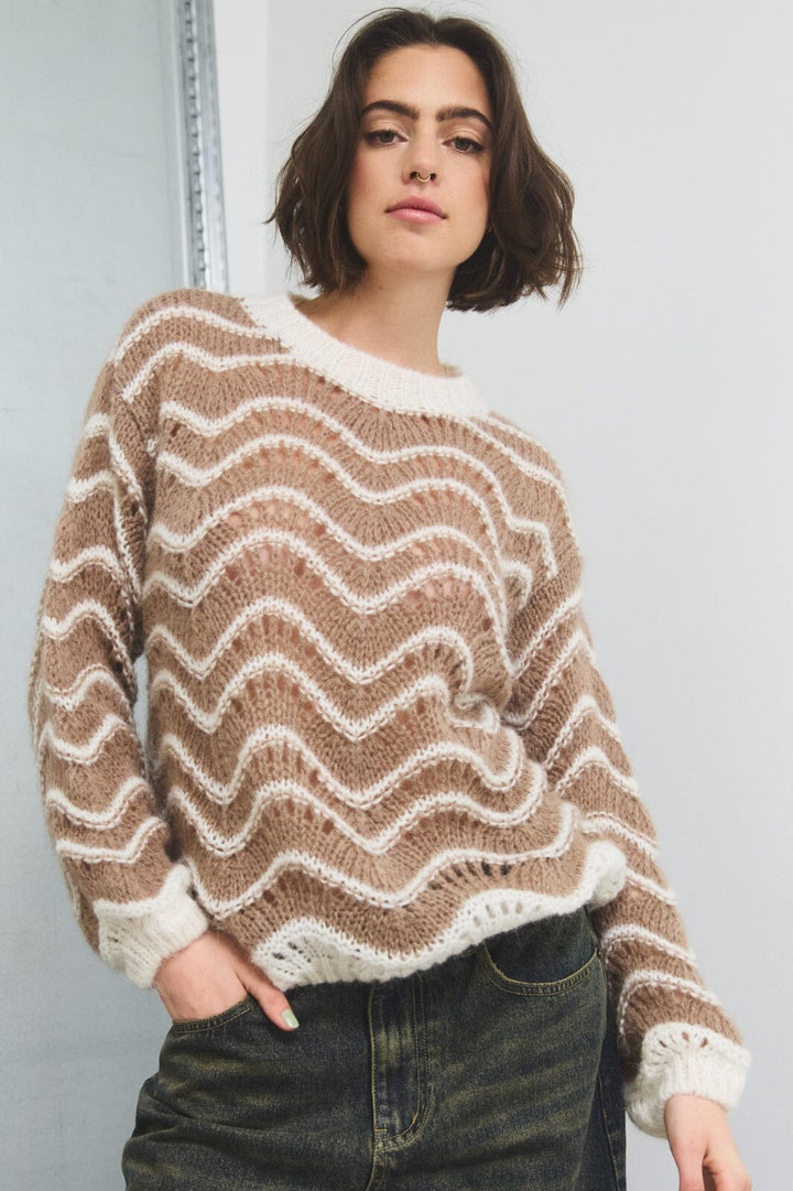 Noella - Panama Knit Jumper - 1204 Soli Brown Strikbluser 