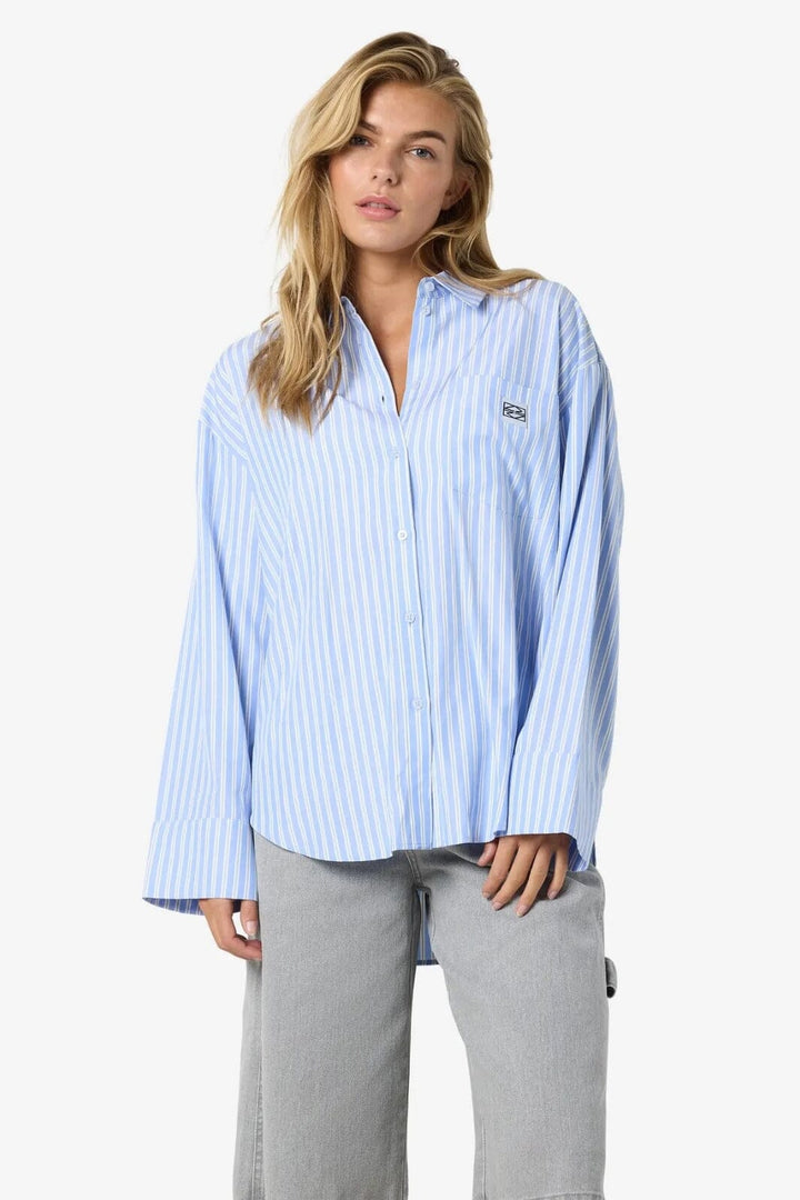 Noisy May - Nmfrida L/S Button Shirt S* - 4791255 Sky Blue White