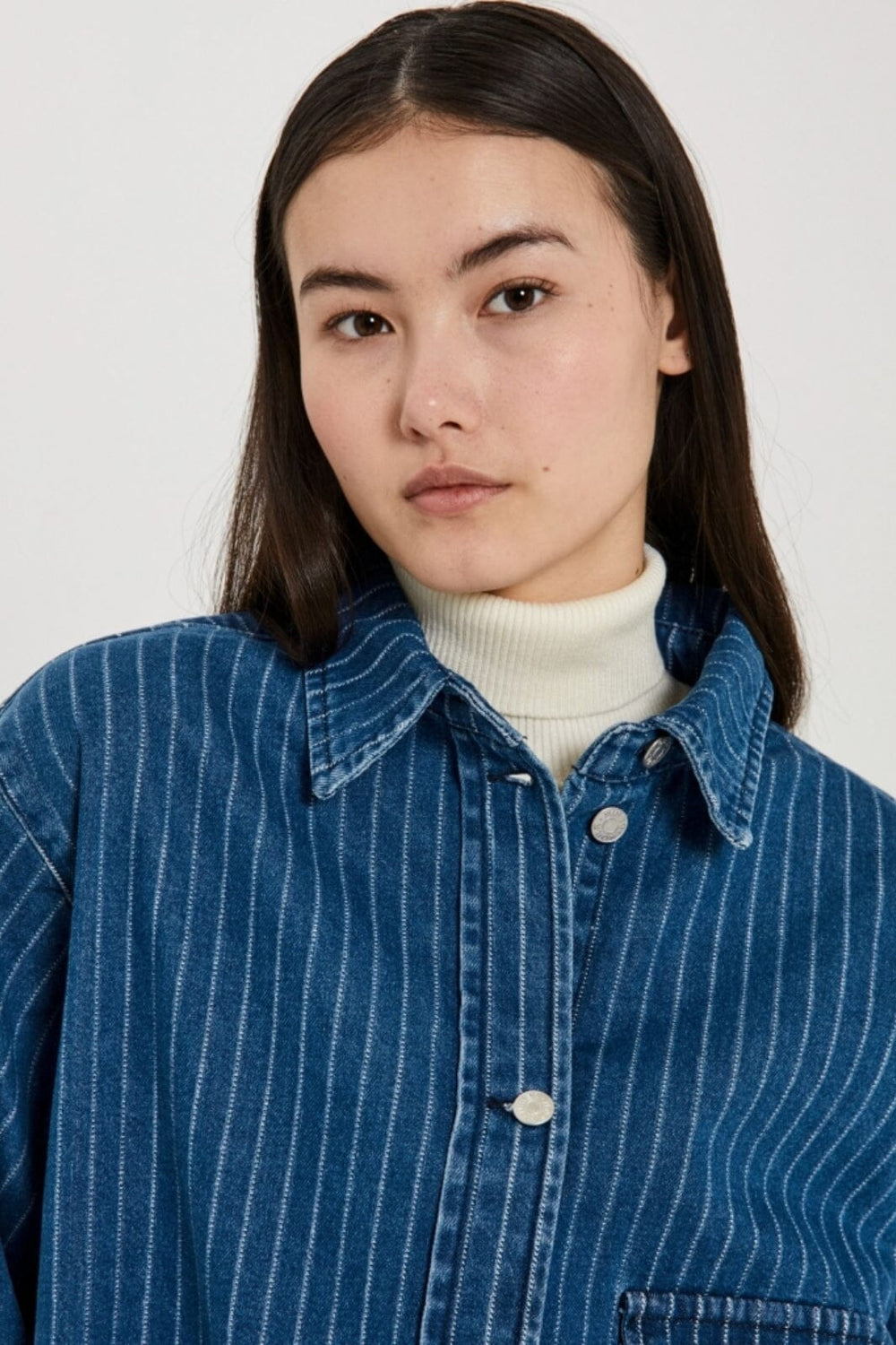 Norr - Kenzie Oversized Denim Shirt - Clear Blue W. Stripes Skjorter 