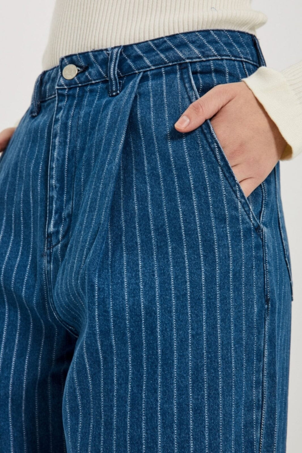 Norr - Kenzie Pleat Wide Jeans - Clear Blue W. Stripes Bukser 