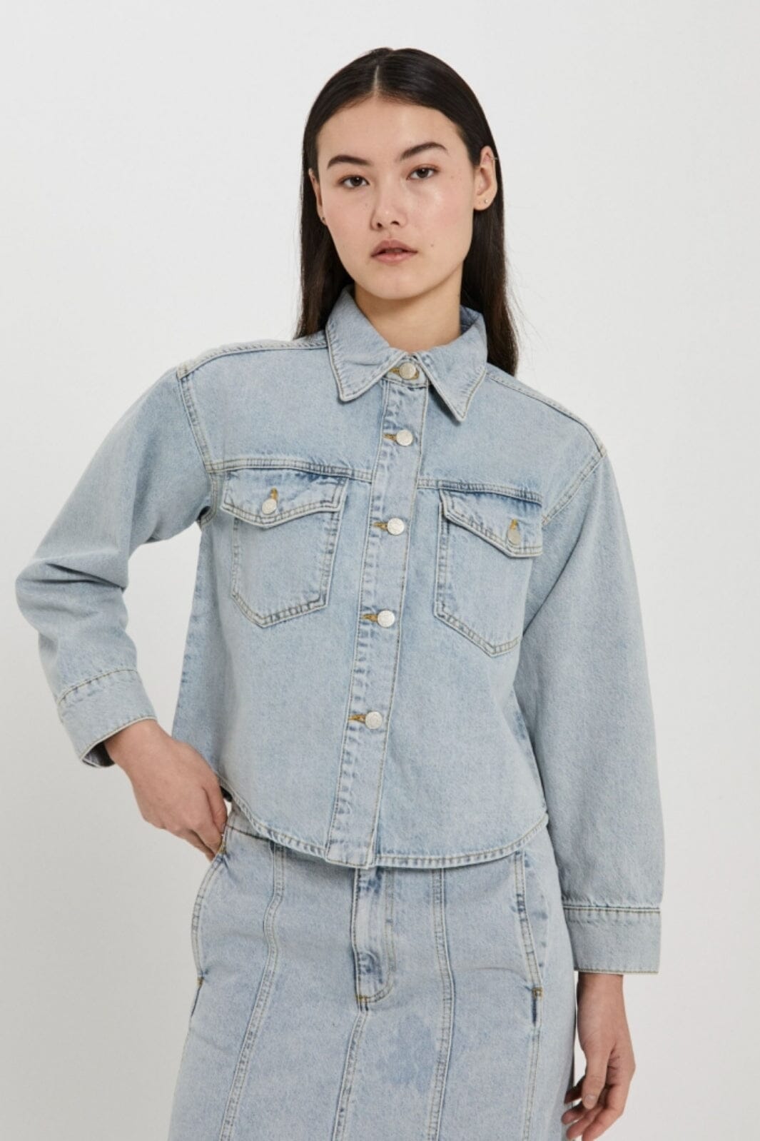 Norr - Kenzie Short Shirt - Vintage Blue Wash Skjorter 