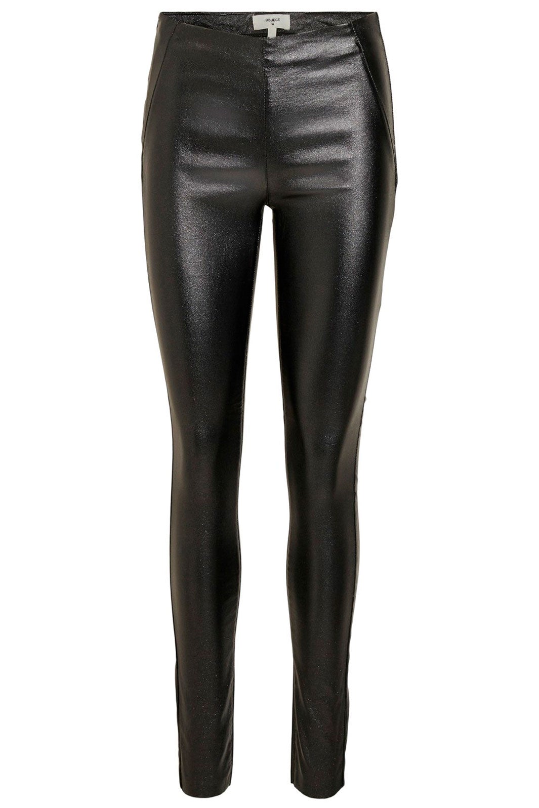 Object - ObjBelle Mw Coated Leggings Noos - Black/Glitter Bukser 