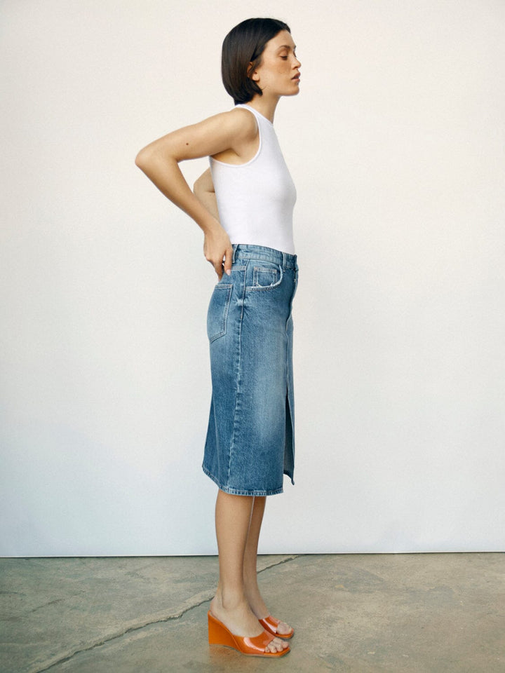 Object Collectors Item, Objellen Midi Denim Skirt, Medium Blue Denim