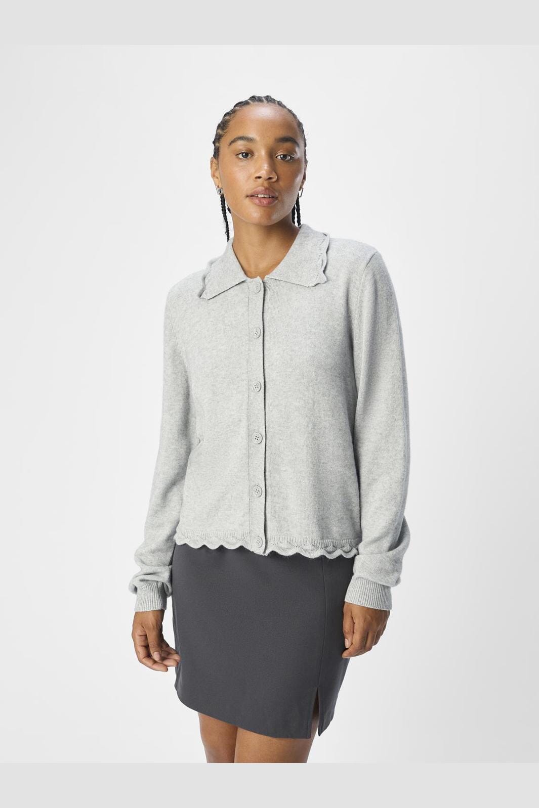 Object - Objlene Ls Re Cardigan Au 24 - 4693458 Light Grey Melange