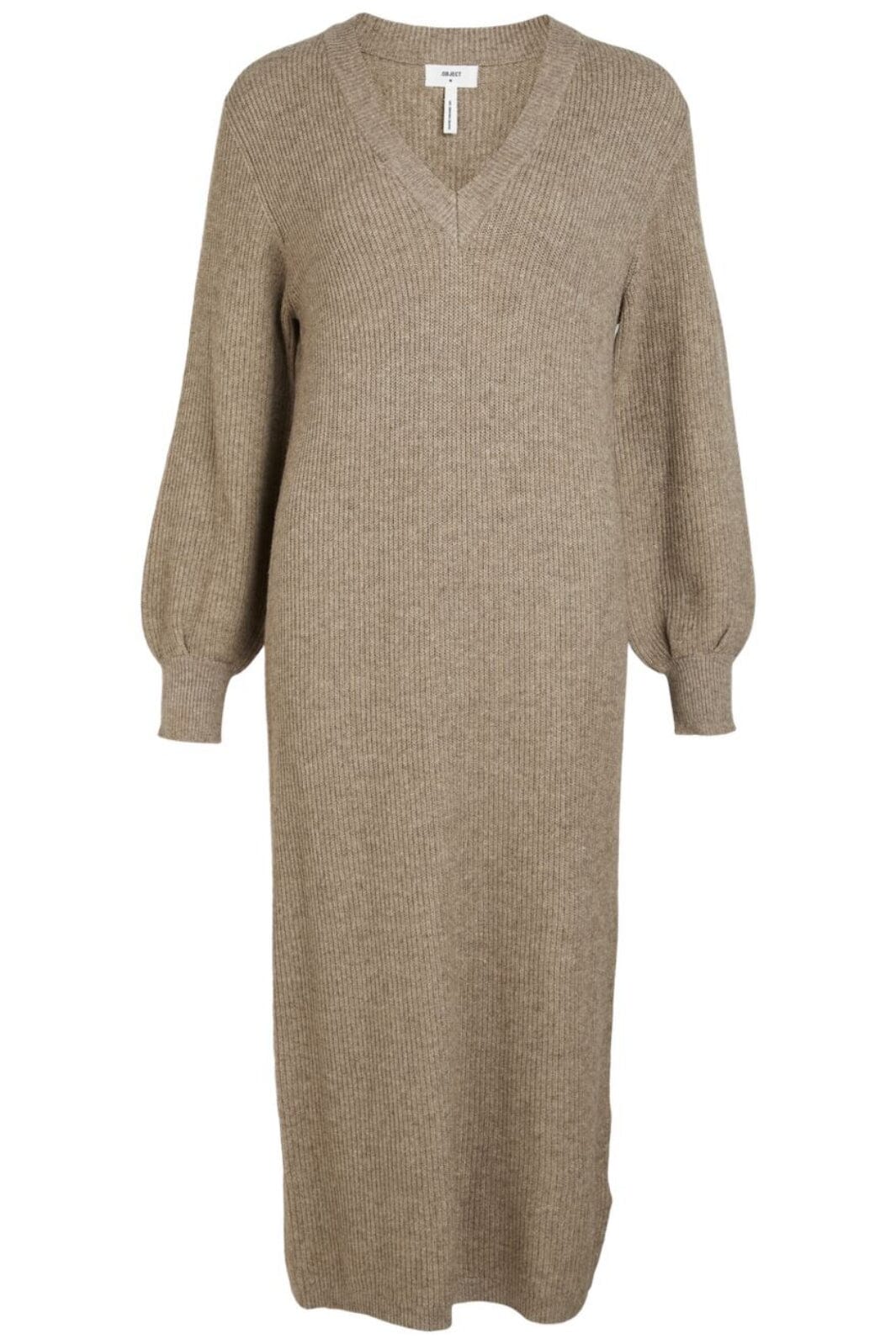 Object - Objmalena L/S Knit Dress - 3941896 Fossil Melange Kjoler 