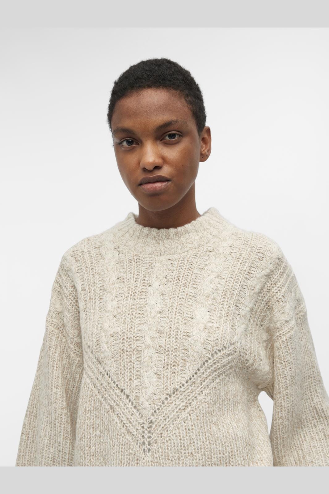 Object - Objnova Stella Cable Knit Pullover - 4268167 Humus Melange