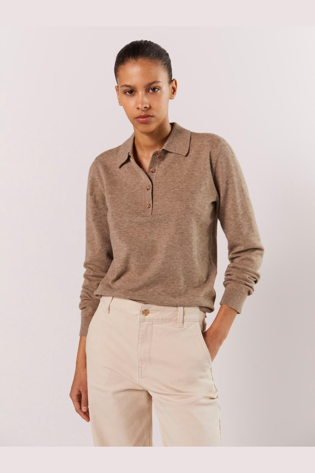 Object - Objthess L/S Polo Shirt - 3771319 Fossil Melange