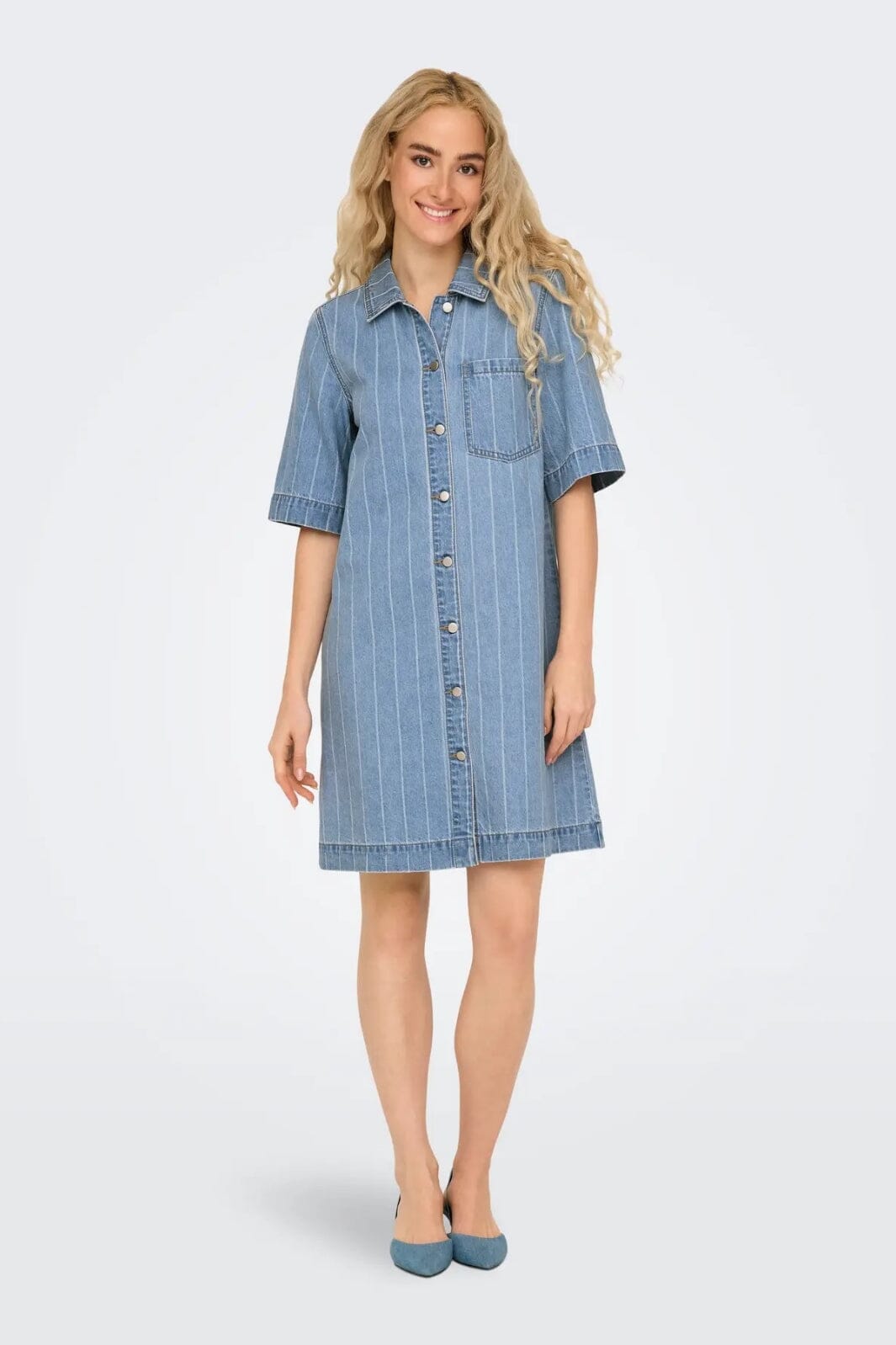 Only - Onlasta S/S Stripe Dress Gua 15355054 - 4827776 - Light Blue Denim Stripe