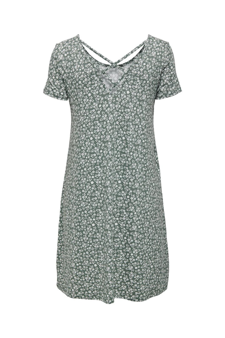 Only - Onlbera Back Lace Up S/S Dress - 3516097 Balsam Green White Flowers