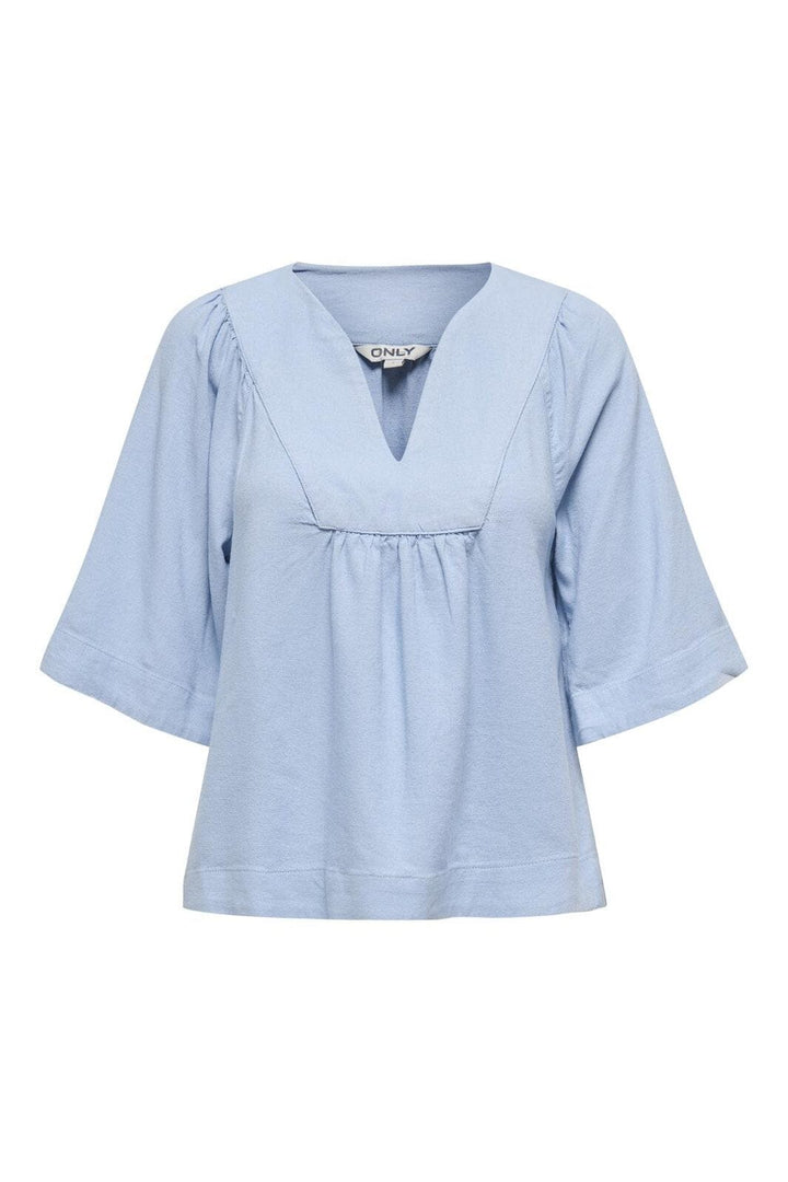 Only - Onlcaro 2/4 V-Neck Linen Bl Top Cc - 4726719 Cashmere Blue