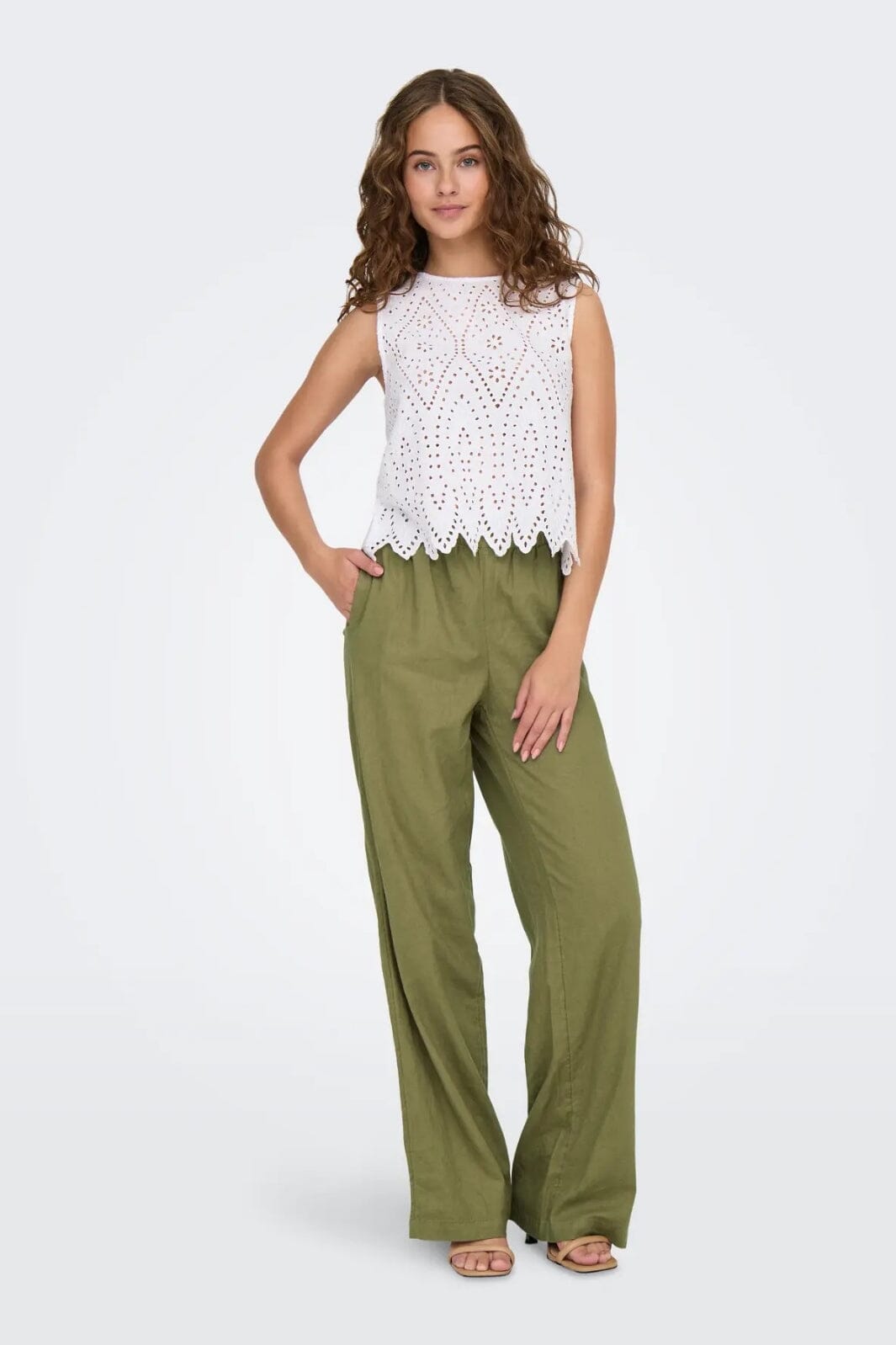 Only - Onlcaro Linen Bl Pull-Up Pant Cc - 4652313 Elmwood