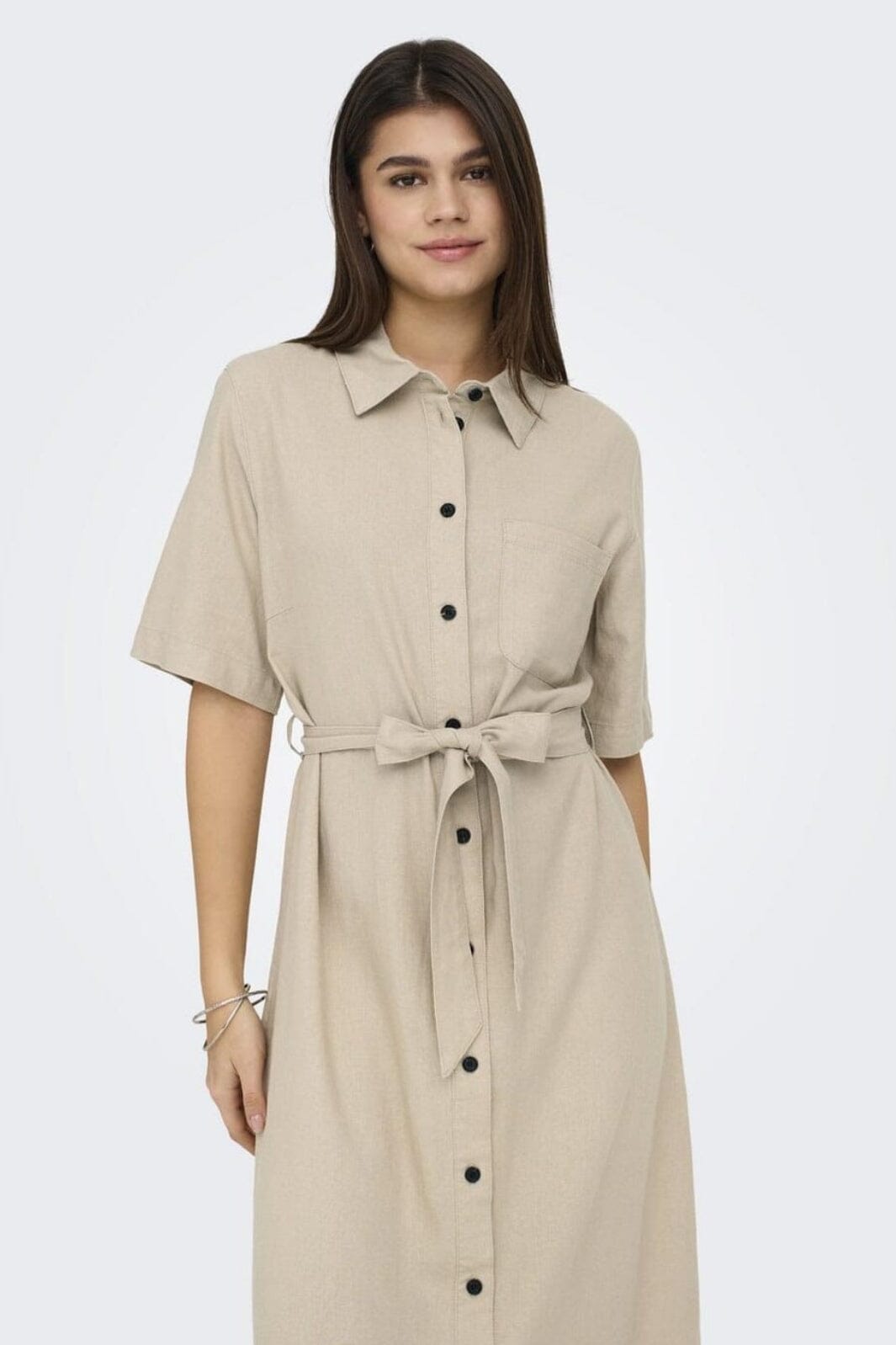 Only - Onlcaro S/S Linen Bl Belt Dress Cc - 4727101 Oxford Tan