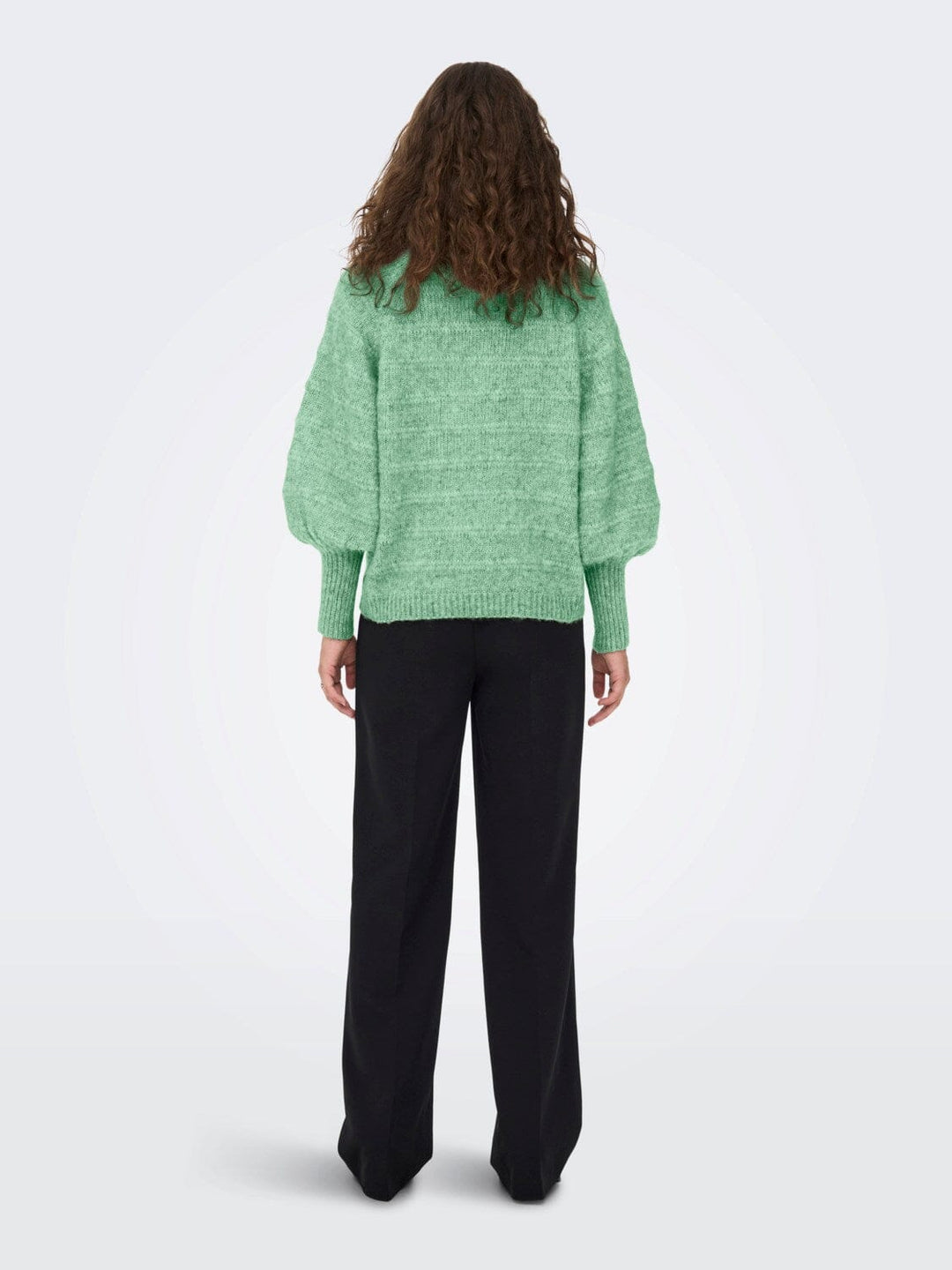 Only - Onlcelina Ls High Pullover Knt - 3970200 Green Bee W. Melange Strikbluser 