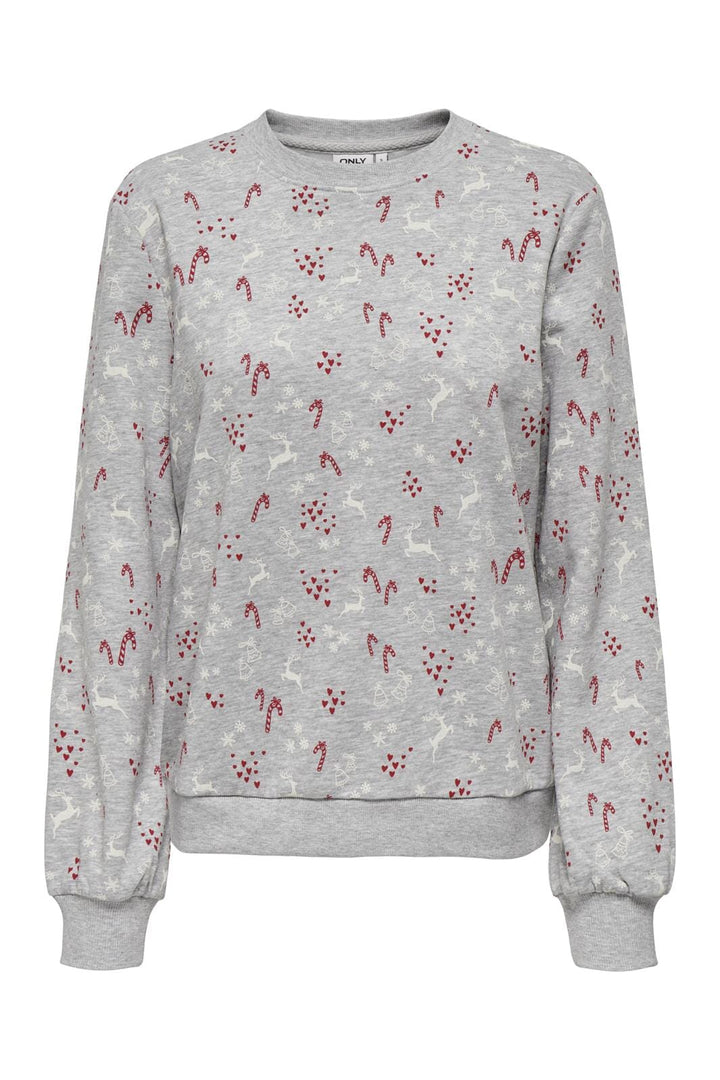 Only - Onlchristmas L/S O-Neck Swt - 4580772 Light Grey Melange Hearts