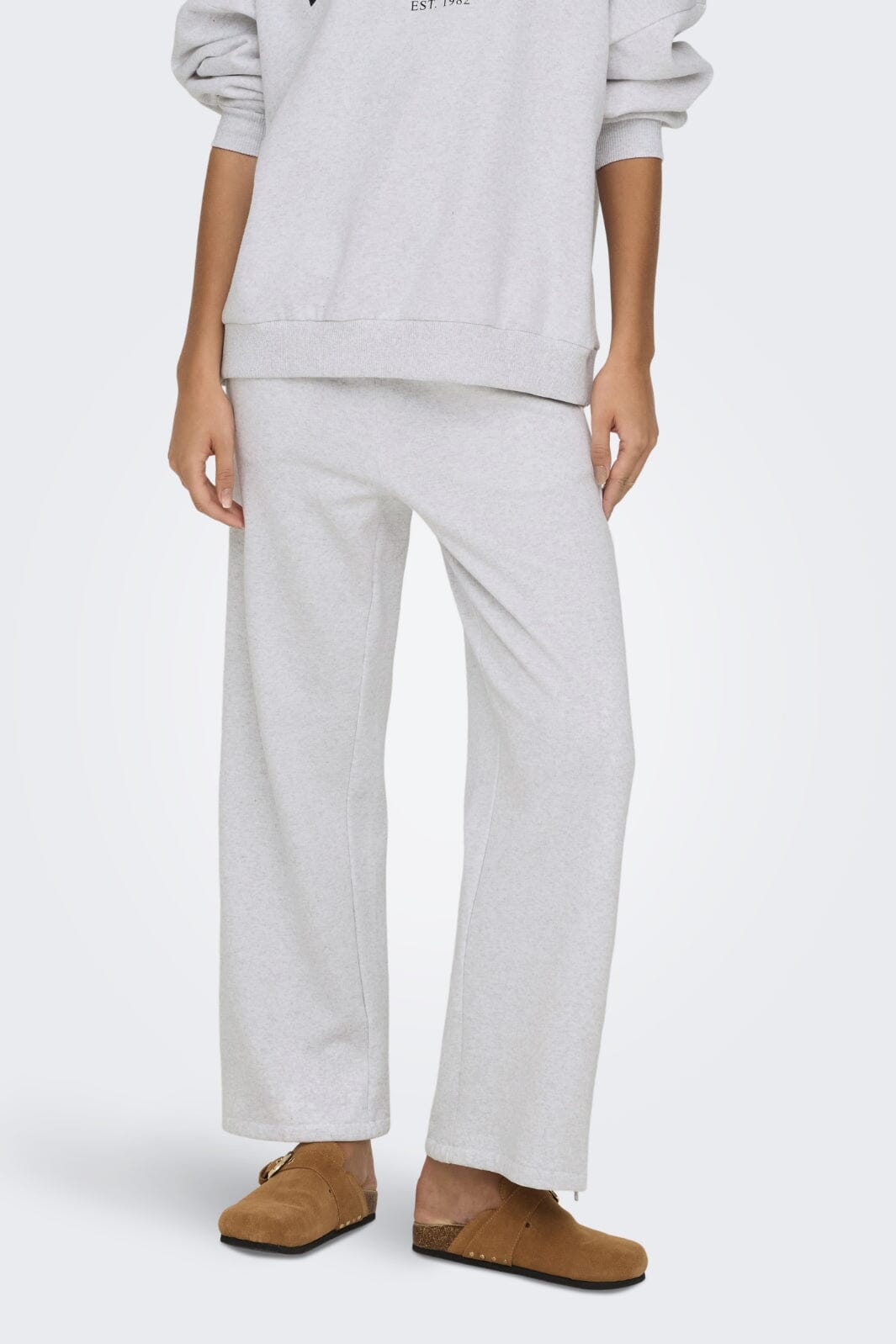 Only - Onlelliot Wide Zip Pant Swt - 4638151 Light Grey Melange Labels Brooklyn Bukser 