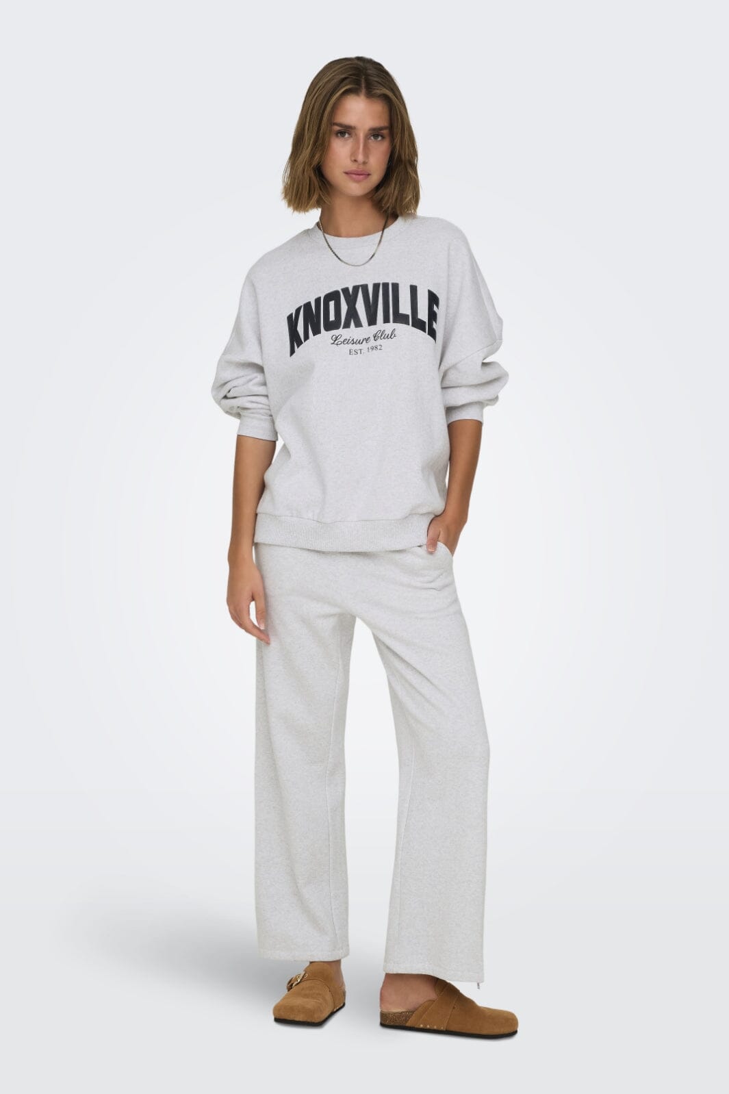 Only - Onlelliot Wide Zip Pant Swt - 4638151 Light Grey Melange Labels Brooklyn Bukser 