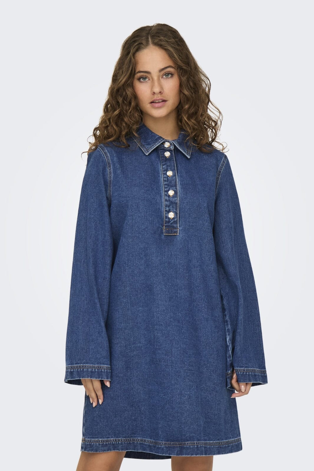 Only - Onlfreya L/S Bell Dress Gua - 4717375 Medium Blue Denim Kjoler 